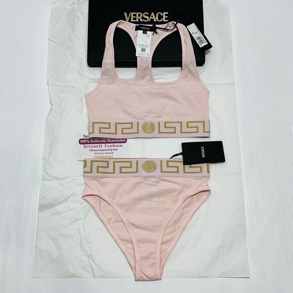 Versace Medusa Greca Border Racer Back Bralette and Panties Set Pink 1/ XS NWT - Picture 4 of 11